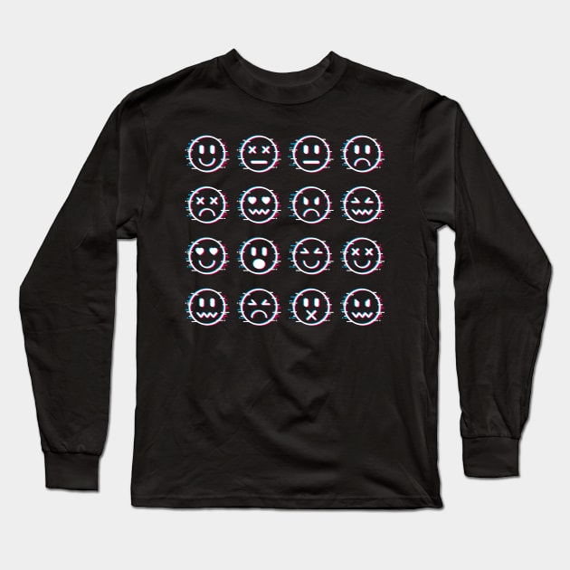 Glitch Face Mixed Emotions Long Sleeve T-Shirt by machmigo